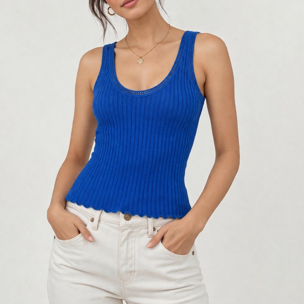 Revolve Moda International Cobalt Blue Silk Blend Tank Top Blouse